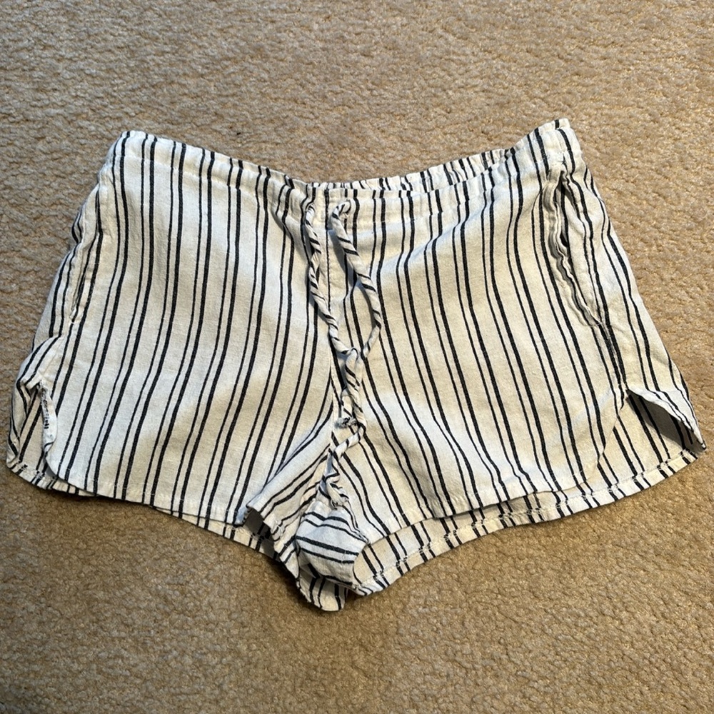 Brandy Melville striped cotton/linen drawstring shorts
